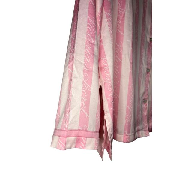 Victoria’s Secret Women’s Large Satin Pajama Top Pink Stripe Button Up Shirt - Picture 3 of 5